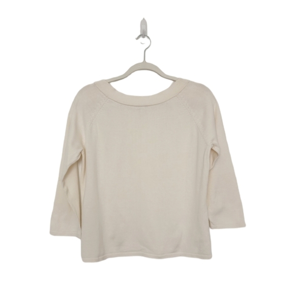 J. Jill Womens Crop Boat Neck Boxy Fit Pullover Sweater in Cream. - Picture 3 of 7